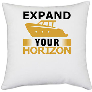                       UDNAG White Polyester 'Expand your' Pillow Cover [16 Inch X 16 Inch]                                              