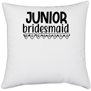                       UDNAG White Polyester 'junior | Jonior' Pillow Cover [16 Inch X 16 Inch]                                              