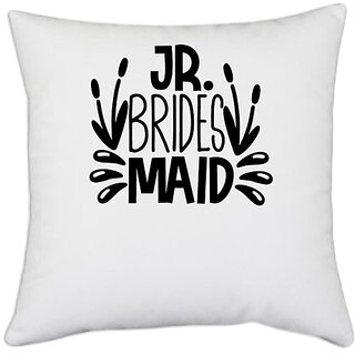                       UDNAG White Polyester 'junior | JR brides' Pillow Cover [16 Inch X 16 Inch]                                              