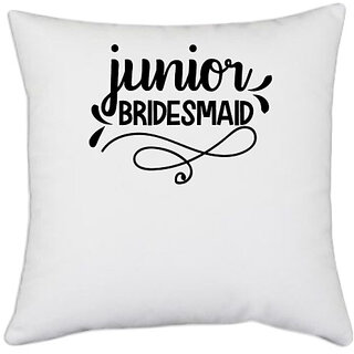                       UDNAG White Polyester 'junior | Junior' Pillow Cover [16 Inch X 16 Inch]                                              