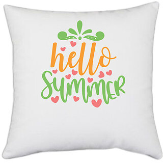                       UDNAG White Polyester 'Summer | hello summer' Pillow Cover [16 Inch X 16 Inch]                                              