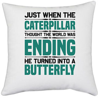                       UDNAG White Polyester 'Butterfly | Just when the' Pillow Cover [16 Inch X 16 Inch]                                              
