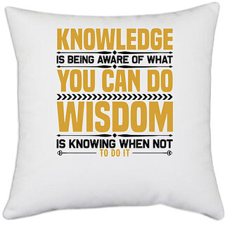                       UDNAG White Polyester 'Knowledge' Pillow Cover [16 Inch X 16 Inch]                                              