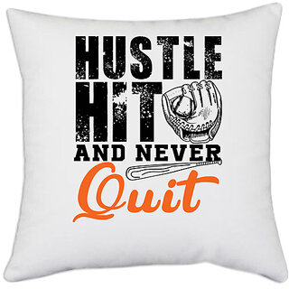                       UDNAG White Polyester 'Quit | Hustle Hit And Never Quit' Pillow Cover [16 Inch X 16 Inch]                                              