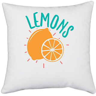                       UDNAG White Polyester 'lemons' Pillow Cover [16 Inch X 16 Inch]                                              