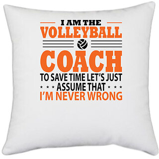                       UDNAG White Polyester 'Volleyball | I AM THE Volleball' Pillow Cover [16 Inch X 16 Inch]                                              