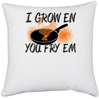                       UDNAG White Polyester 'Chicken | I crowen cock' Pillow Cover [16 Inch X 16 Inch]                                              