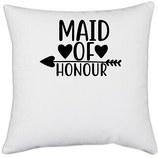                       UDNAG White Polyester 'Honour | Maid of1' Pillow Cover [16 Inch X 16 Inch]                                              