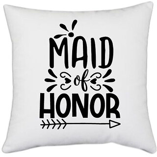                       UDNAG White Polyester 'Honour | Maidd1' Pillow Cover [16 Inch X 16 Inch]                                              
