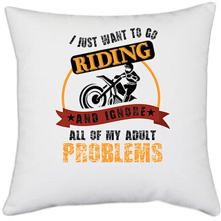                       UDNAG White Polyester 'Rider | I JUST WANT TO GO' Pillow Cover [16 Inch X 16 Inch]                                              
