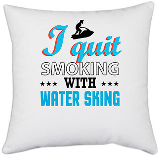                       UDNAG White Polyester 'Smoking | i quite Smoking' Pillow Cover [16 Inch X 16 Inch]                                              