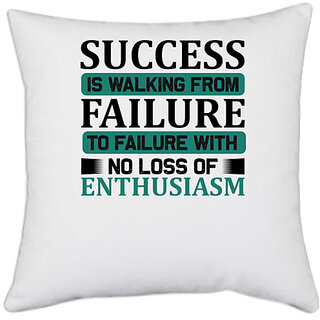                       UDNAG White Polyester 'Success | Success is walking' Pillow Cover [16 Inch X 16 Inch]                                              