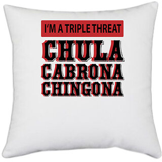                       UDNAG White Polyester 'I'M A TRIPLE THREAT' Pillow Cover [16 Inch X 16 Inch]                                              