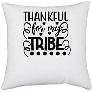                       UDNAG White Polyester 'Thanks | Thankfull' Pillow Cover [16 Inch X 16 Inch]                                              