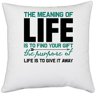                      UDNAG White Polyester 'Life | The meaning of' Pillow Cover [16 Inch X 16 Inch]                                              