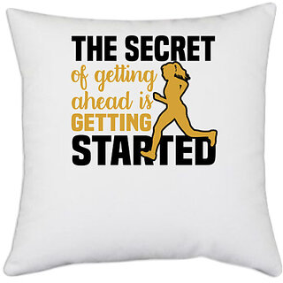                       UDNAG White Polyester 'Workout | The secret' Pillow Cover [16 Inch X 16 Inch]                                              