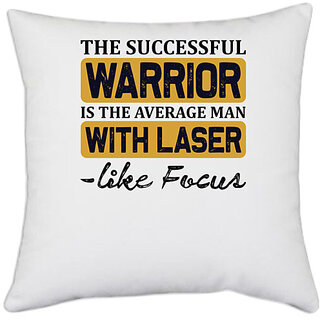                       UDNAG White Polyester 'Warrior | The successful' Pillow Cover [16 Inch X 16 Inch]                                              