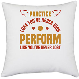                       UDNAG White Polyester 'Perform | Practice' Pillow Cover [16 Inch X 16 Inch]                                              