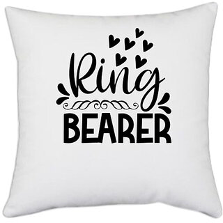                       UDNAG White Polyester 'Ring bearerr' Pillow Cover [16 Inch X 16 Inch]                                              