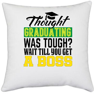                       UDNAG White Polyester 'Thought Graduation' Pillow Cover [16 Inch X 16 Inch]                                              