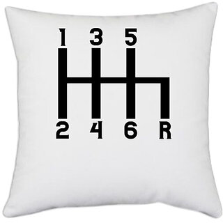                       UDNAG White Polyester 'Gear | 1 3 5 2 4 6 R' Pillow Cover [16 Inch X 16 Inch]                                              