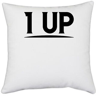                       UDNAG White Polyester '| 1 UP' Pillow Cover [16 Inch X 16 Inch]                                              