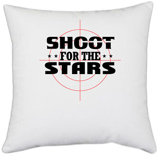                       UDNAG White Polyester 'Star | Shoot For The Stars' Pillow Cover [16 Inch X 16 Inch]                                              