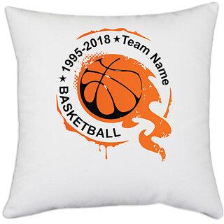                       UDNAG White Polyester 'Basketball | 1995-2018 Team Name' Pillow Cover [16 Inch X 16 Inch]                                              
