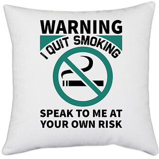                       UDNAG White Polyester 'Warning | Warning' Pillow Cover [16 Inch X 16 Inch]                                              