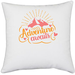                       UDNAG White Polyester 'Adventure | Adventure Awaits 2' Pillow Cover [16 Inch X 16 Inch]                                              