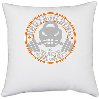                       UDNAG White Polyester 'Gym Body Building | Bodybuilding' Pillow Cover [16 Inch X 16 Inch]                                              
