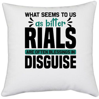                       UDNAG White Polyester 'What seems' Pillow Cover [16 Inch X 16 Inch]                                              