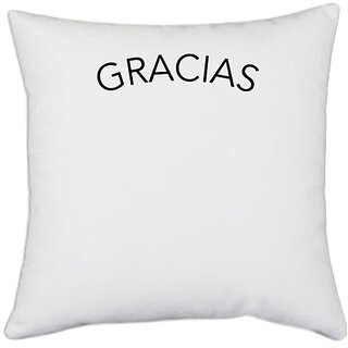                       UDNAG White Polyester 'Thank you | GRACIAS' Pillow Cover [16 Inch X 16 Inch]                                              
