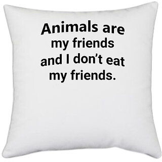                      UDNAG White Polyester 'Animals | ANIMALS ARE MY' Pillow Cover [16 Inch X 16 Inch]                                              