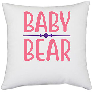                      UDNAG White Polyester 'Bear | BABY BEAR' Pillow Cover [16 Inch X 16 Inch]                                              