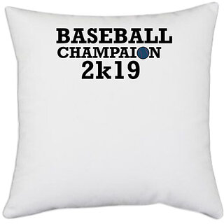                      UDNAG White Polyester 'Baseball | BASEBALL CHAMPAION' Pillow Cover [16 Inch X 16 Inch]                                              