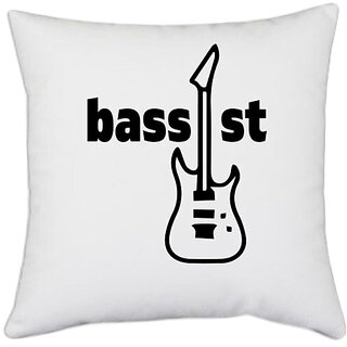                      UDNAG White Polyester 'Guitar | bassst' Pillow Cover [16 Inch X 16 Inch]                                              