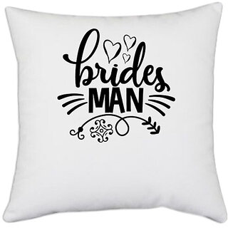                       UDNAG White Polyester 'Bride | Brides man' Pillow Cover [16 Inch X 16 Inch]                                              