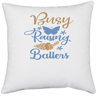                       UDNAG White Polyester '| Busy raising' Pillow Cover [16 Inch X 16 Inch]                                              