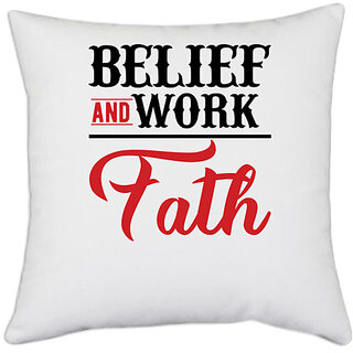                       UDNAG White Polyester 'Belief | BELIEF' Pillow Cover [16 Inch X 16 Inch]                                              