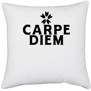                       UDNAG White Polyester 'CARPE DIEM' Pillow Cover [16 Inch X 16 Inch]                                              