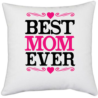                       UDNAG White Polyester 'Mummy | Best mom ever' Pillow Cover [16 Inch X 16 Inch]                                              