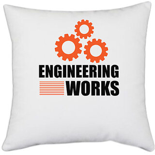                       UDNAG White Polyester 'Engineer | Engineering Works' Pillow Cover [16 Inch X 16 Inch]                                              