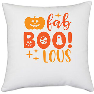                       UDNAG White Polyester 'fabulous | fab boo lous' Pillow Cover [16 Inch X 16 Inch]                                              