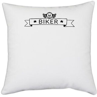                       UDNAG White Polyester 'Biker | biker' Pillow Cover [16 Inch X 16 Inch]                                              
