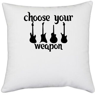                       UDNAG White Polyester 'Guitar | choose your weapon' Pillow Cover [16 Inch X 16 Inch]                                              