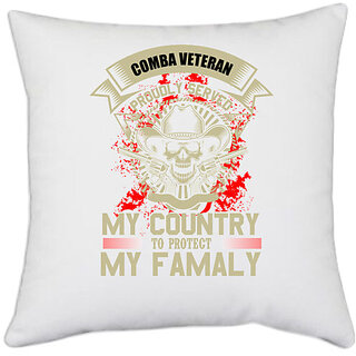                       UDNAG White Polyester 'Family | COMBA VETERAN' Pillow Cover [16 Inch X 16 Inch]                                              