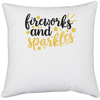                       UDNAG White Polyester 'fireworks | Fireworks and sparkles' Pillow Cover [16 Inch X 16 Inch]                                              