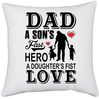                       UDNAG White Polyester 'Father | Dad A SONS' Pillow Cover [16 Inch X 16 Inch]                                              