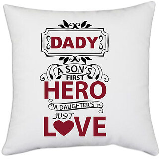                       UDNAG White Polyester 'Father | DADY A SONS' Pillow Cover [16 Inch X 16 Inch]                                              